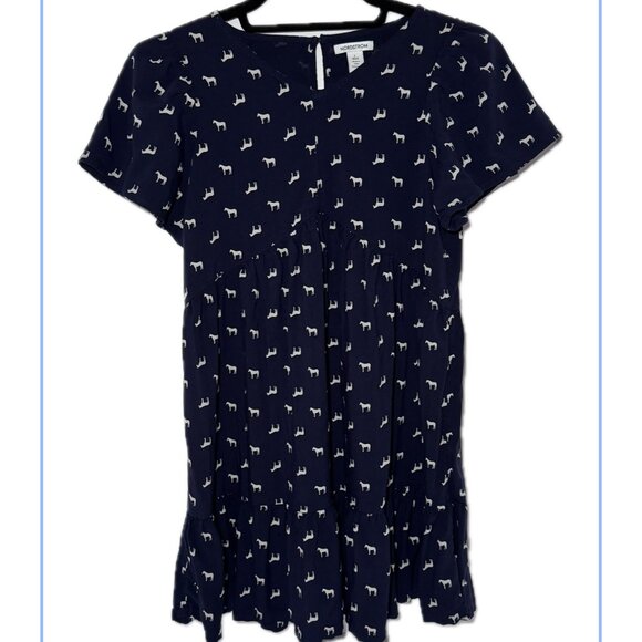 Nordstrom Girls' size L (10/12) navy blue dress with horse print, excellent cond - Picture 1 of 9